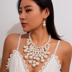 occidental style personality exaggerating imitate Pearl tassel necklace set   ..