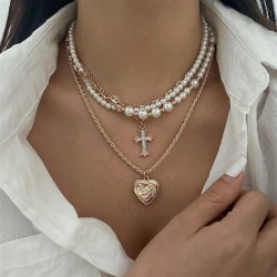 occidental style fashionins diamond cross Peach heart necklace  brief imitate ..