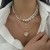 occidental style fashionins diamond cross Peach heart necklace  brief imitate Pearl beads clavicle woman