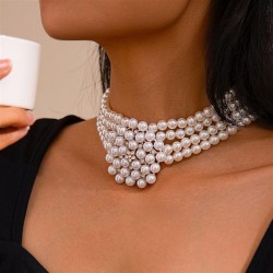 occidental style temperament samll wind multilayer imitate Pearl flowers neckl..