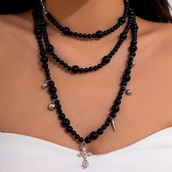 occidental style black wind Acrylic beads necklace  personality cross pendant ..
