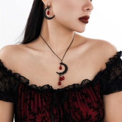 occidental style wind black Moon pendant necklace  crystal Beads chainearrings