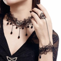 occidental style black lace Collar necklace  wind black crystal tassel bracele..