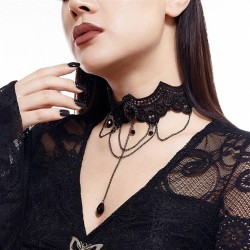 occidental style creative bat shirt black crystal chain woman  black lace clav..