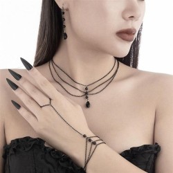 occidental style personality imitate crystal pendant necklace black wind tasse..