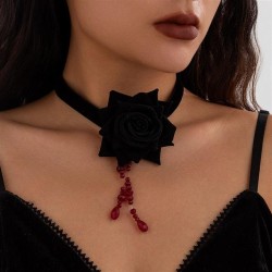 occidental style wind Cloth rose Collar creative crystal tassel necklace