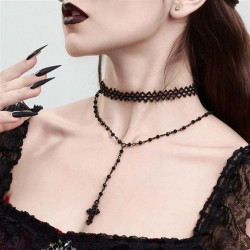 occidental style personality black heart-shaped Moon pendant necklace  lace cr..