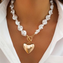occidental style imitate Pearl beads clavicle necklace woman  retroO buckle lo..