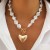 occidental style imitate Pearl beads clavicle necklace woman  retroO buckle love pendant