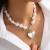 occidental style imitate Pearl beads clavicle necklace woman  retroO buckle love pendant