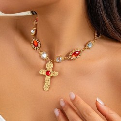occidental styleins diamond gem cross pendant necklace  personality Metal