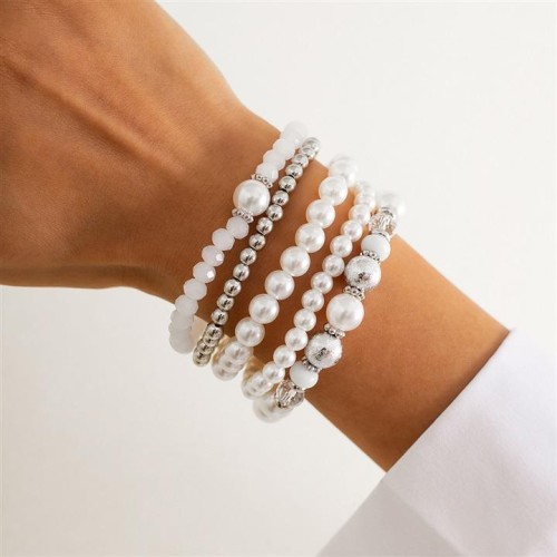 occidental style punk love pendant beads bracelet  brief imitate Pearl elasticitybracelet