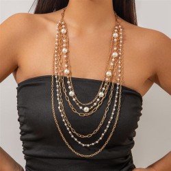 occidental style temperament imitate Pearl beads long necklacenecklace Metal m..