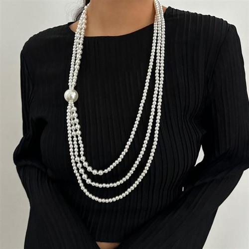 occidental style retro imitate Pearl beads multilayer necklace  temperament beads long style woman