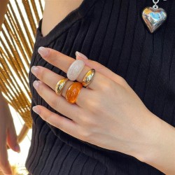 occidental style fashionins geometry Metal surface ring set  color resin openi..