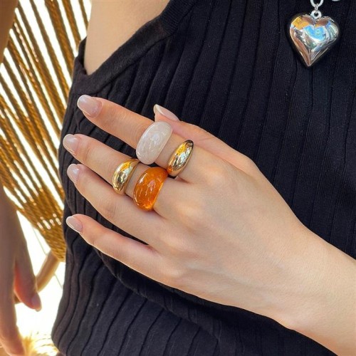 occidental style fashionins geometry Metal surface ring set  color resin openingRings
