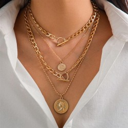 occidental style multilayer woman head pendant necklacenecklace  punk clavicle..