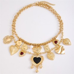 multilayer heart-shaped hanging ornaments necklace retro silver color Alloy Pe..