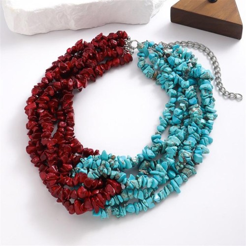 occidental style fashion trend two color splice multilayer gravel necklace  exaggerating personality handmad