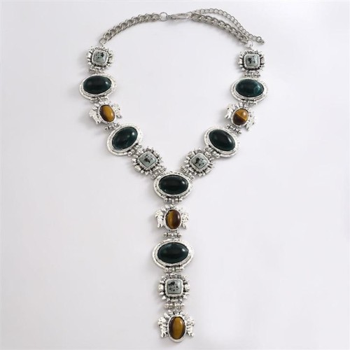  personality retro wind fashion resin gem pendant  luxurious trend geometry necklace