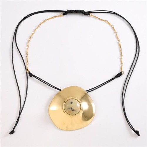  occidental style exaggerating resin necklace lady trend Round Metal pendant personality textured