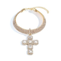 occidental style exaggerating row diamond cross Collar  high personality neckl..