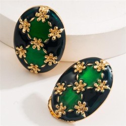 occidental style retro palace wind earrings color enamel flowers Oval ear stud..