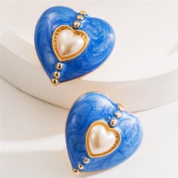 occidental style trend fashion love ear stud retro high embed Pearl elegant al..