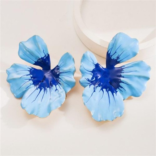 occidental style sweet gradual change color enamel flowers ear stud temperament fresh Bohemia wind Earring
