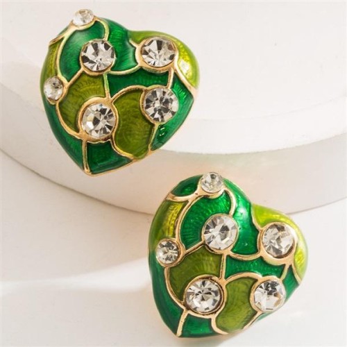 occidental style retro high Earring handmade enamel color ear stud woman samll love flash diamond earrings