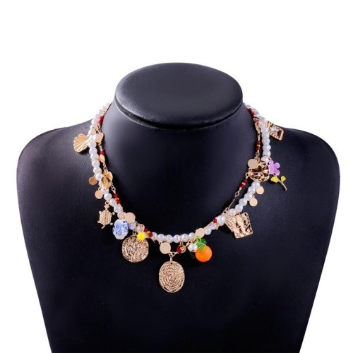  wind multilayer beads necklace temperament imitate Pearl charm pendant lady necklace