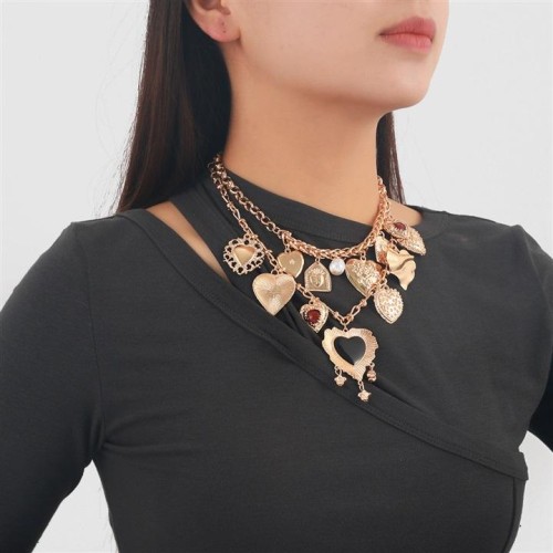 Metal multilayer love pendant charm lady necklace occidental style