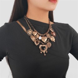 multilayer Metal retro love pendant Bohemian style lady charm necklace occiden..