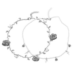 flowers Leaf imitate Pearl pendant temperamentI wind lady necklace occidental ..