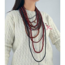 multilayer retro ethnic style agate long style beads lady necklace sweater cha..