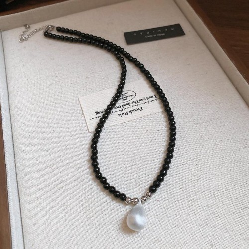 Round glass beads drop necklace high clavicle chain fashion all-Purpose temperament woman