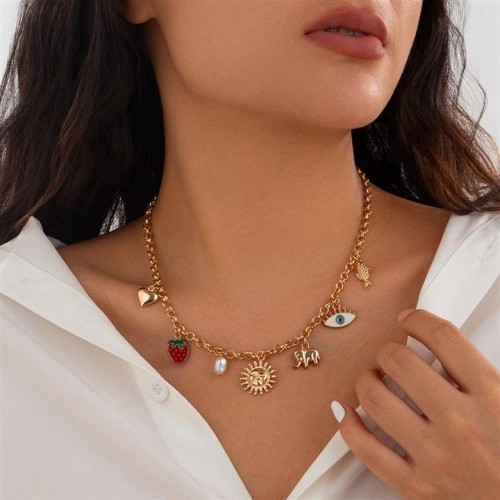 occidental style  fashion sun embed zircon necklace woman  geometry Alloy love tassel clavicle chain