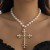 occidental style punk wind cross necklace black exaggerating embed imitate Pearl multilayer