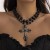 occidental style punk wind cross necklace black exaggerating embed imitate Pearl multilayer