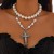 occidental style punk wind cross necklace black exaggerating embed imitate Pearl multilayer