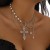 occidental style punk wind cross necklace black exaggerating embed imitate Pearl multilayer