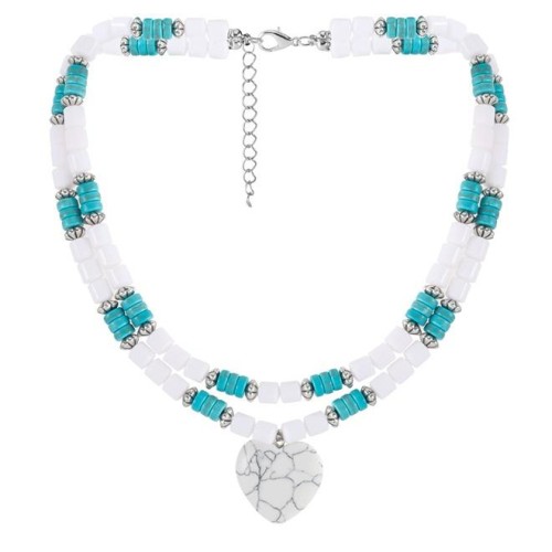 occidental style fresh sweet love pendant necklace Double layer turquoise clavicle chain
