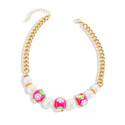 retro personality brief beads necklace  geometry Pearl christmas series clavicle chain