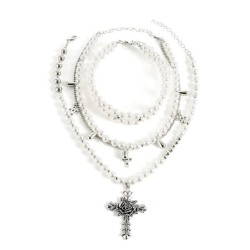 multilayer cross Pearl necklace womanchocker sweater chain long style exaggera..