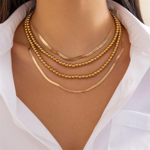 occidental style  wind beads snake chain necklace set  geometry Metal chain clavicle chain