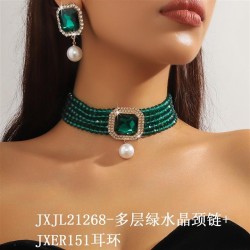 occidental style luxurious  multilayer crystal glass geometry chain ear stud c..