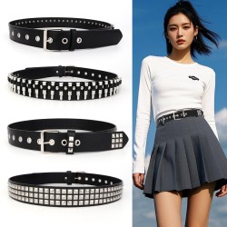( black) belt punk occidental style fashion all-Purpose brief four square Rive..
