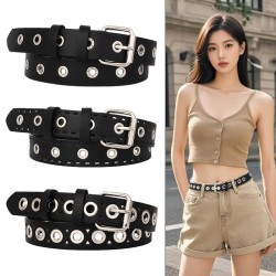 ( black )Metal eyes all-Purpose belt lady belt punk Korean style fashion hollo..