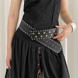 ( cm black)black punk wind Rivet belt woman Dress thin Girdle ornament