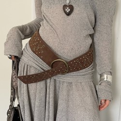 ( Brown) color wind width belt woman Rivet splice butterfly Cowboy personality..